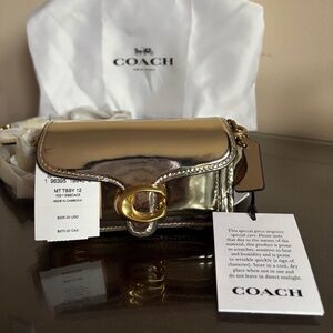 Coach Metallic Gold Crossbody Bag with Signature Turn-Lock